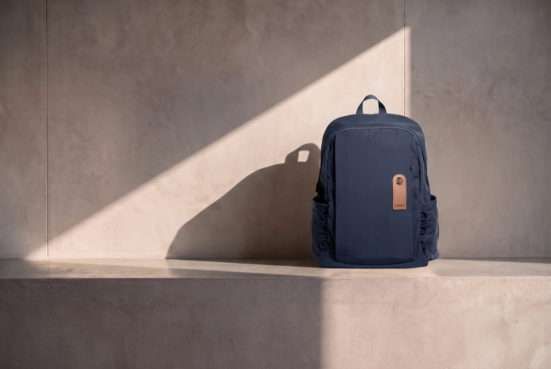 hybeks Drift Backpack in Midnight Transit, the 17 litre water-repellent nylon everyday backpack.