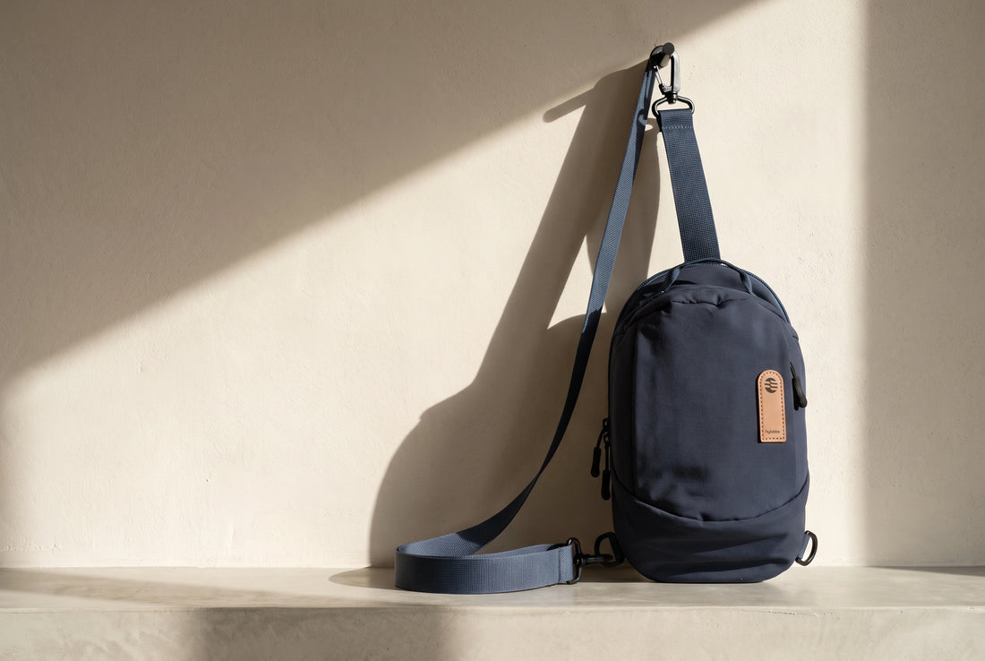 hybeks Drift Sling in Midnight Transit, the 3.4 litre water-repellent nylon crossbody sling bag.